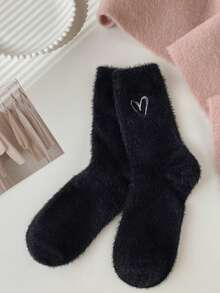 1 pereche de șosete de Crăciun, șosete de Halloween, șosete termice pentru femei până la jumătatea gambei - design mic în formă de inimă, culori moi, respirabile și confortabile, margini elastice, casual și versatile, potrivite pentru diverse ocazii