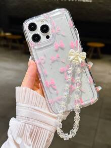 粉色波点蝴蝶结设计防震手机壳，兼容 11 12 13 14 15 Pro Max/13 Pro Max XR XS，A54 5G/A52/A14/A15/A12/S22/S21/S24/S25/S25 Ultra/S21 Ultra/A55 5GA71 4G/A34 5GA22/A13 4GA05S，配有时尚挂绳，防水防摔防刮，国际版，非国内版 - 粉色 - 查看 3