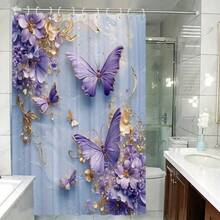 1pc Elegant Black Butterfly Shower Curtain - High-End Waterproof & Anti-Fog Bathroom Decor With Floral Pattern, Polyester Fabric For Stylish Bathroom Upgrade, Waterproof Curtain | Artistic Shower Curtain | Machine Washable Fabric, Shower Curtain For Bathrooms Fall Decor Bathroom Accessories Back To School - Multicolor - View 9