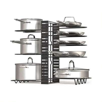 Estante Organizador de Sartenes y Ollas para Cocina, Soporte Ajustable de Metal para Almacenamiento en Gabinetes, Encimeras, Fácil de Montar, Ideal para Ahorrar Espacio y Mantener Orden