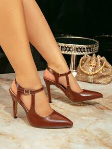 女士新款性感优雅约会婚礼派对办公室制服纯色漆皮尖头细高跟鞋