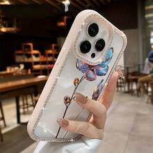Funda para teléfono (1 unidad) Diseño elegante con flores de cristal iridiscentes y purpurina | Funda brillante para phone 11/12/13/14/15/16 - Blanco - Ver 4