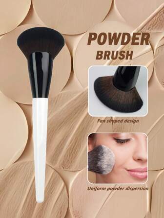 Pinceau de maquillage professionnel à forme de ventilateur haute brillance. Outil de maquillage pour éclaircissement du visage, 1 pièce de pinceau à poudre lâche en fibre synthétique avancée et douce pour la contour du visage