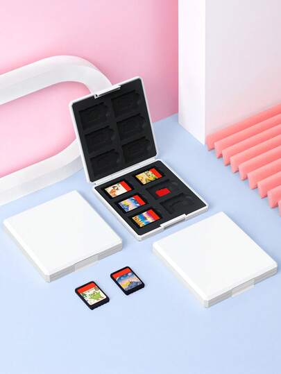 1 Stück 12-Fach Spielkarten Aufbewahrung für Switch/Switch 2 (2025), kompatibel mit Spielkarten & Micro-SD-Karten, tragbare Hartschalen Aufbewahrungsbox mit weichem Silikonkern - Weiß