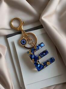 1 PC Bohemian Style Evil Eye Resin A-Z Initials Keychain, Rectangular Initials Decorative Accessories, Lobster Clasp, Mountaineering Buckle, Unisex Fashion Simple Accessories, Wallet, Backpack, Car Pendant Keychain, Suitable For Daily Travel, Holiday Gifts For Friends Or Yourself, Family, Birthday Gifts, Ramadan Gifts School Car Accessories Cute Goth Y2k