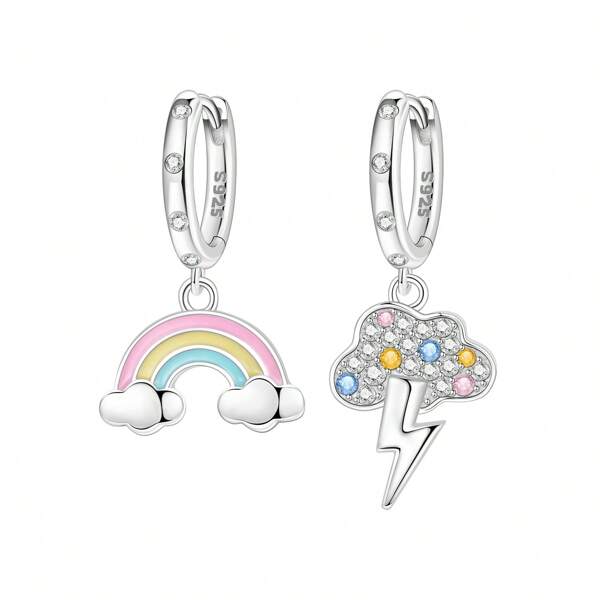 1 Pair Of 925 Sterling Silver Earrings Elegant Lucky Symbol Colorful Rainbow Cloud Earrings Suitable For Women Daily Wear Birthday Gift Engagement Wedding Anniversary Jewelry Women Gifts