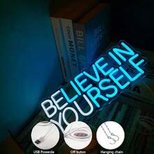 相信自己”USB 供电 LED 霓虹灯 - 可调光墙壁艺术，适用于卧室、办公室、酒吧装饰 - 完美的生日礼物