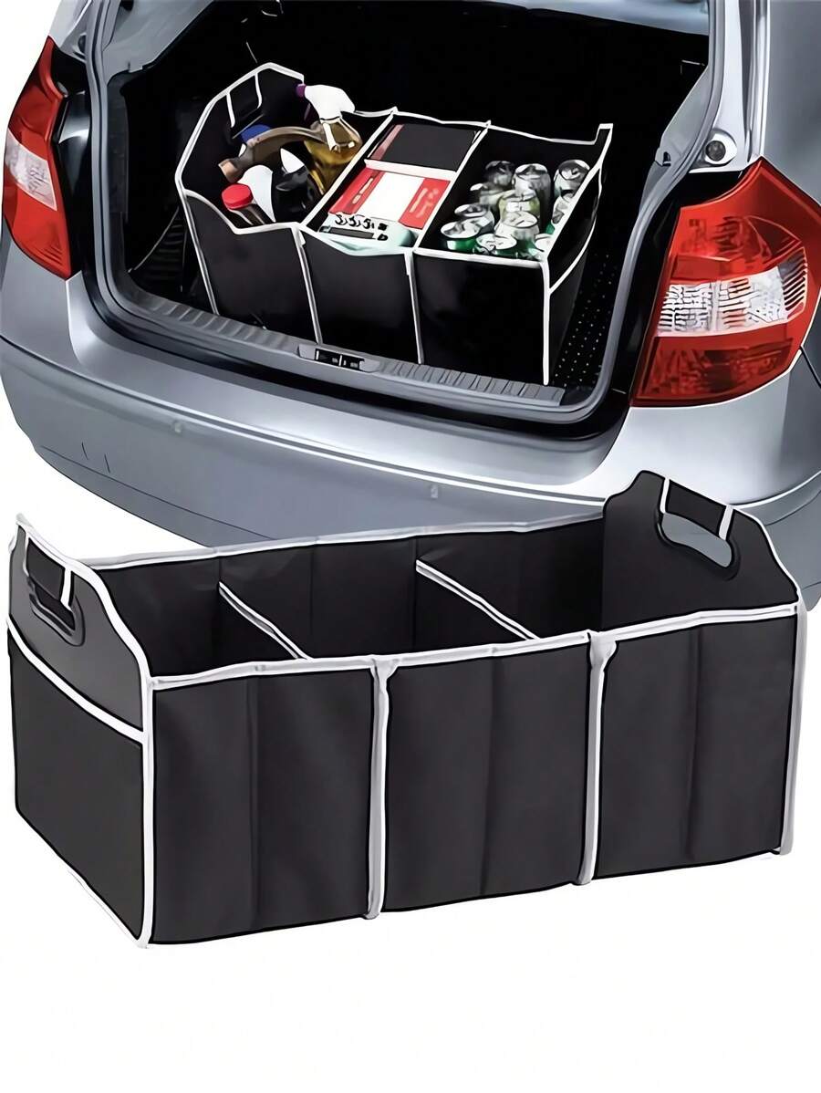 1 pezzo Organizer multifunzionale per il bagagliaio dell'auto ad alta capacità, borsa portaoggetti da viaggio, borsa per protezione degli indumenti, borsa portaoggetti per auto pieghevole e impermeabile con 3 scomparti, contenitore in tessuto non tessuto, borsa portaoggetti pieghevole e portatile, adatta per SUV, Camion, Van, Sedan