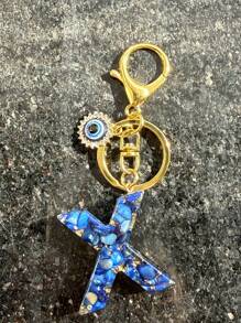 1 PC Bohemian Style Evil Eye Resin A-Z Initials Keychain, Rectangular Initials Decorative Accessories, Lobster Clasp, Mountaineering Buckle, Unisex Fashion Simple Accessories, Wallet, Backpack, Car Pendant Keychain, Suitable For Daily Travel, Holiday Gifts For Friends Or Yourself, Family, Birthday Gifts, Ramadan Gifts School Car Accessories Cute Goth Y2k