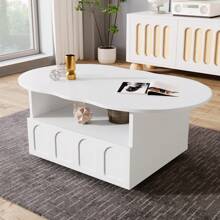 Coffee Table With Drawers, Open Compartment, Modern Sofa Table, Cloud Table, Living Room Table, Coffee Table For Living Room, Office, 100 X 60 X 40.5 Cm, White - 白色 - 查看 7