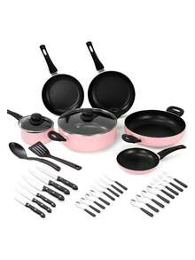 Kit Batería De Cocina Aluminio Sartén Antiadherente 32pcs - Rosa - Ver 1