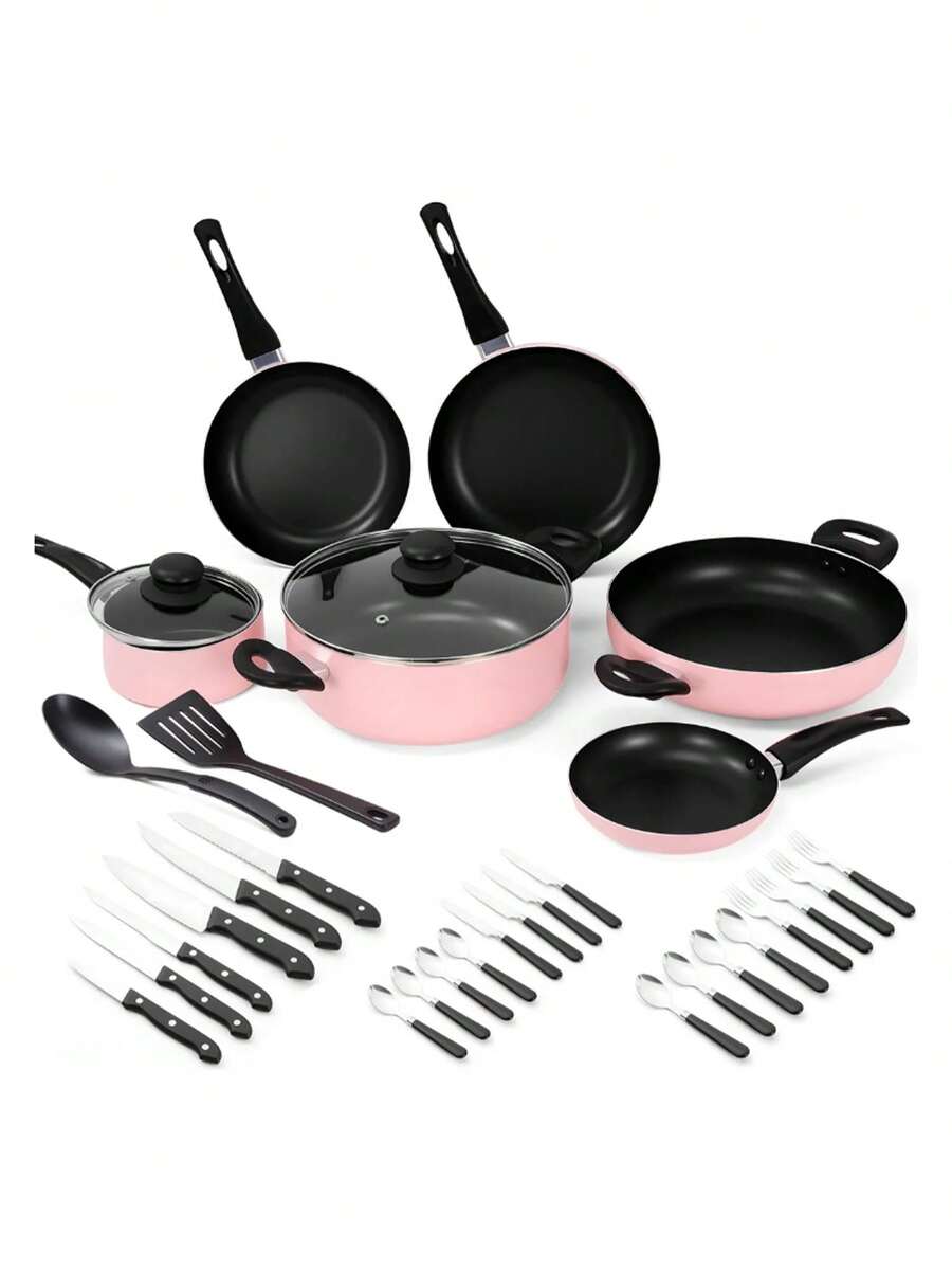 Kit Batería De Cocina Aluminio Sartén Antiadherente 32pcs - Rosa - Ver 1
