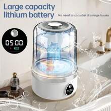 SOKANY Lavadora portátil de ropa interior, carga Tipo-C (batería de litio de 3600 mAh), pantalla digital LED inteligente. Luz azul de 360 grados que mata. Capacidad de 1.5L, modo de dos velocidades, frotado turbo bidireccional. Body compacto, fácil de almacenar. Adecuado para el hogar, hotel, dormitorio, viaje de negocios, viajes.