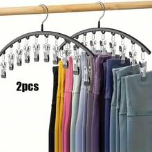 Tight Clothing Organizer, Metal Yoga Pants Hanger With 10 Clips, Can Accommodate 10 Pairs Of Tight Clothing, Pants, Ties, Socks, Various Clothing Storage Tools, Space Saving Hanging Wardrobe Organizer With Rubber Coating Wardrobe Organizer And Storage Space, Black - 2PCS - View 2