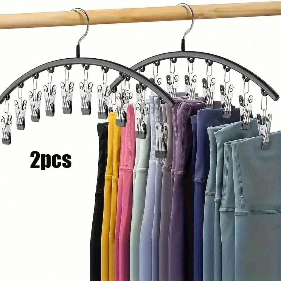 Tight Clothing Organizer, Metal Yoga Pants Hanger With 10 Clips, Can Accommodate 10 Pairs Of Tight Clothing, Pants, Ties, Socks, Various Clothing Storage Tools, Space Saving Hanging Wardrobe Organizer With Rubber Coating Wardrobe Organizer And Storage Space, Black
