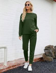 Lounge Sets For Women Two Piece Travel Outfits Sweatsuits 2 Piece Fashion 2025 Pajamas Fall Clothes For Women Halloween Christmas New Year - 綠色 - 查看 2