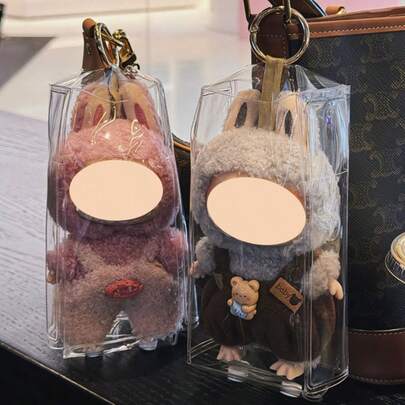 1/5pcs Chic Monster Clear PVC Storage Bag, Dustproof Transparent Protective Display Case For Standing/Sitting Figures, Portable & Waterproof PVC Organizer For Dolls Such As Labubu, Cables Add Earbuds, FeatureValentine's/Christmas Gifts (Doll Not Included), For Labubu