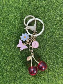 1个男女通用锌合金樱花蝴蝶钥匙扣，可爱动物吊坠，送给学生和朋友的绝佳礼物，可爱挂件，汽车配件，包包挂件，校园动物，可爱哥特风，Y2K风格