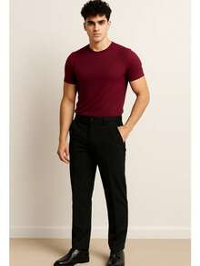 Men's Casual T-Shirt Slim Fit Basic Social Fashion - Màu Đỏ Sâu - Xem 2