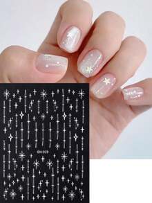 全息金属流星美甲贴纸金色银色黑色白色星星镀铬饰品 Y2K 镜面夜空中最亮的星星指甲滑块装饰美甲用品 - 彩色 - 查看 5