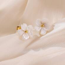 1 件 18K 金真空镀不锈钢贝壳花耳钉和开口戒指首饰套装，精致百搭的欧洲风格 - 花朵 - 查看 6