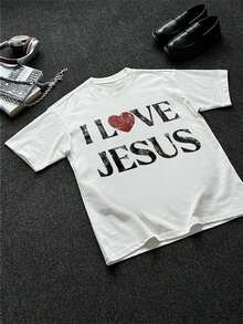 Mens T-Shirt 100% Cotton I Love Jesus Distressed Graphic Print Perfect For Christian Men Daily Wear Is An Ideal Gift Choice. - trắng - Xem 2