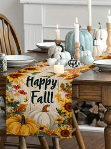 1pc/10pcs Autumn Pumpkin Table Runner, Thanksgiving Table Decoration, Harvest Festival Table Flags, Seasonal Home Decor, Farmhouse Style, Linen-Like Fabric, 33*91cm/33*183cm/33*274cm, 3 Size Options, Indoor & Outdoor Party Supplies, Pumpkin Theme Decoration, Room Decor. Suitable For Home Kitchen Decor And Event Party Decoration