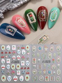 5D Embossed Exquisite Summer Flower Nail Art Stickers Janpan Style Colorful Blooming Daisy Lavender Lily Of The Valley Self-Adhesive Nail Design DIY Manicure Decorations - Gold - View 18