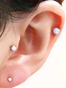 1PC Prong Zirconia G23 Titanium Cartilage Earrings Stud Opal Threadless Helix Ear Tragus Piercing Body Jewelry - Titanium Color - View 3