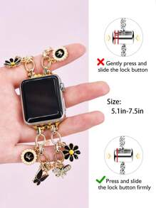 1 Pieza Correa de reloj con cadena dorada y colgante con diseño de mariposa, flor o margarita, compatible con Ultra 2/SE/10/9/8/7/6/5/4/3/2/1 en tallas 38/40/41/42mm y 42/44/45/46/49mm
