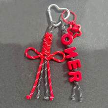 1pc Tassel Custom Bag Charm, Handmade Braided Rope Letter Bead Bag Pendant, Star Bell/Bow, Heart Keychain, Personalized Bag Charm Gift., Aesthetic, Coquette Style - Heart Keychain - View 21