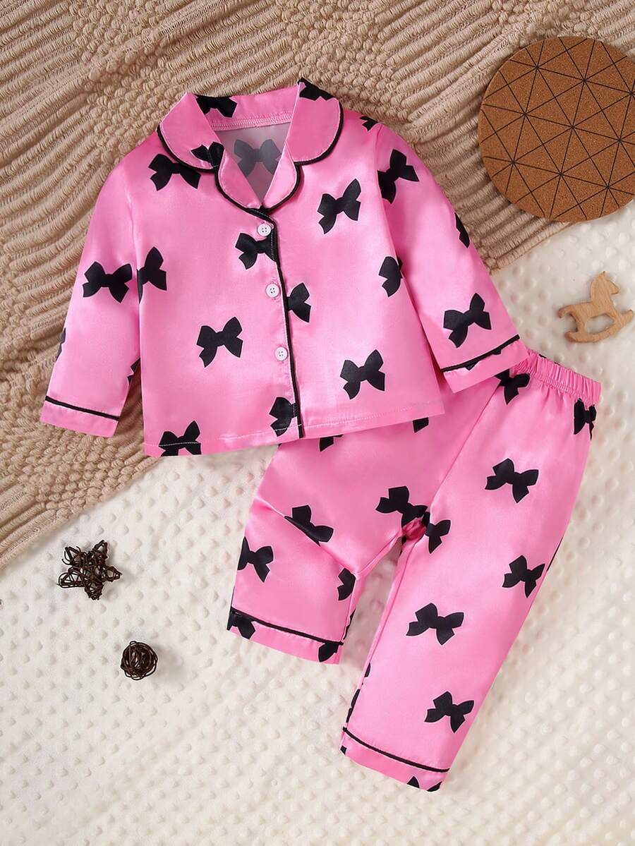 女婴心形图案长睡衣套装 - 玫紅色 - 查看 1