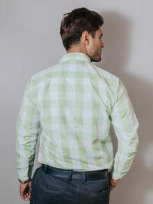 PLATINUM STORES Camisa Hombre Casual Cuadros Verde Claro, Blancos Manga Larga Slim Fit Algodón Suave Cómoda Ligera Oficina Formal Informales Elegante - Verde - Ver 6