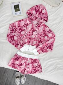 Women's Y2K Streetwear Camo Zip Up Hoodie And Drawstring Sweatpants 2 Pieces Outfit Set - Multicolor - View 6