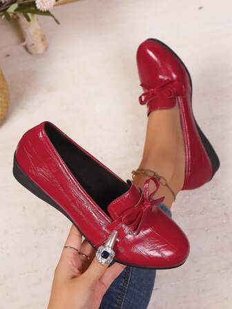 2025 Mirror Glossy New Arrival - Elegant Bow Decor - Retro Platform Thick Sole - Fashionable Women Shoes, Comfortable Soft, Mom's Top Pick, Suitable For Shopping All Year Round