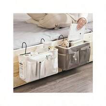 1 个多功能织物壁挂式储物袋，带多个口袋 - 耐用的床下和壁挂式节省空间的床头篮，适用于宿舍、卧室、办公室 - 学生床单存储和清洁生活，简约设计 | 坚固的结构衣物收纳容器