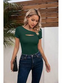 Womens Fashion Fall Cutout Long Sleeve Ribbed Slim Fitted Tops Shirts Tee Tshirts - Short-dark Green - View 8
