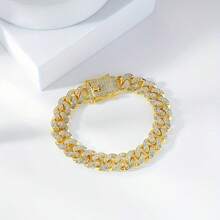 2pcs Men's Fashionable Hip-Hop Cuban Link Rhinestone Bracelets