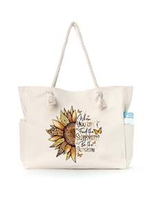 1pc Large Printed Beach Tote Bag With Zipper, Summer Girls Tote Bag, Pool Vacation Storage Bag, Large Capacity Shoulder Bag, Multiple Usage Scenarios, Suitable For Beach Sunbathing, Picnic, Camping, Travel, Gym, Pool Bag, Beach Bag, Weekend Bag Reusable Shopping Bag Or Daily Commuting - Multicolor - View 15