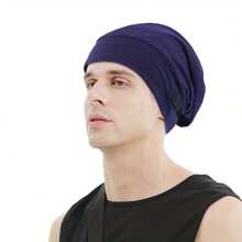 1 件男士可调节莫代尔双层无檐便帽，柔软休闲宽松帽，纯色头饰，适合春秋季、户外运动、所有季节