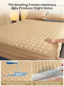 1pc Waterproof Fitted Sheet, Bedding, Halloween Decor, Christmas Decorations, Mattress Cover, Fall Decor, Quilted Bed Cover, Soft And Comfortable Bedding For Bedroom, Bedspread For Bedroom Decor, Halloween Gift, Room Decor, Skin-Friendly Full Coverage Fitted Sheet, Solid Color Grid Design Mattress Protector, Fitted Bottom Sheet For Twin, Full, King, Queen Size, Machine Washable, Perfect Holiday Gift - 駝色 - 查看 7