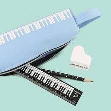 Regla con teclado de piano blanco y negro, herramienta de medición de acrílico con notas musicales, útil papelería duradera para estudiantes y profesionales, accesorio de piano - Regla de piano - Ver 5