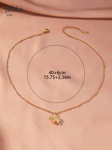 Hihho 1pc Copper Cubic Zirconia Elephant Pendant Necklace - Stainless Steel Chain Plated 18K Gold - Women's Jewelry - Fashionable & Elegant, Suitable As Wife/Lady Gift (Random Number Of Beads On Chain)
