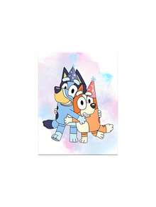 Bluey 1 قطعة لوحة فنية كرتونية جميلة لشخصية بلوي لديكور جدران غرفة النوم، لوحة قماشية بدون إطار، فن جداري شخصي لغرفة المعيشة وغرفة النوم والحمام والمكتب والممر والمطبخ، لوحة مطبوعة هدية مثالية