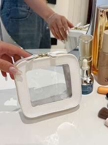 透明小化妆包，适用于钱包，透明迷你化妆包，适用于学校，可爱透明化妆包，适用于旅行，微型皮革白色化妆收纳包，适用于背包，盥洗包，防水方形拉链袋，铅笔盒，口红包，化妆包，旅行必需品，假期，暑假，返校，学校用品，女士旅行包，旅行化妆包 - 白色 - 查看 17