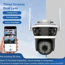 Cámara inteligente de tres en uno, una cámara de seguridad inalámbrica WiFi de 2.4G con tres lentes, función de disparo panorámico de 360°, visión nocturna, detección de movimiento, comunicación bidireccional, monitoreo remoto móvil, rotación PTZ, vigilancia inalámbrica de alta definición ajustable, adecuada para estacionamientos, empresas y hogares.