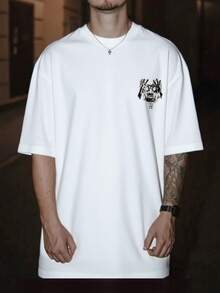 男士夏季休闲短袖 T 恤，复古暗黑骷髅风格，圆领，涤纶面料，适合运动健身，2000 年代风格 - 白色 - 查看 3