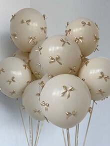 10/92/102pcs Ivory Latex Balloons With Gold Bow Decor, Essential For Party Decoration, Suitable For Birthday Party, Wedding, Photography Props, Christmas, New Year And More - Gold - View 1