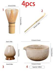 1 件/4 件陶瓷抹茶茶具套装，包括抹茶碗、抹茶搅拌器、抹茶杯、抹茶勺，用于抹茶准备、甜点、饮料、日式礼盒、宋代抹茶搅拌工具套装、节日礼物套装返校