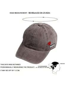 1pc Vintage Washed Sun-Proof Unisex Heart Embroidery Baseball Cap, Suitable For Couples Vacation Outfit